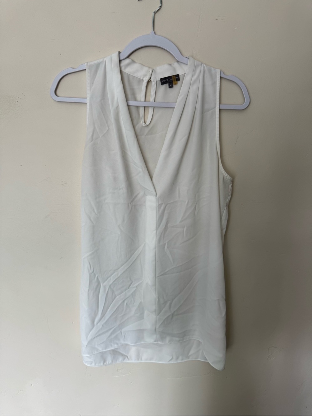 Vince Camuto Sleeveless White V-Neck Blouse